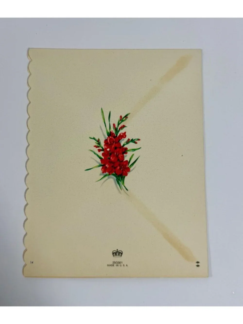 Vintage Greeting Card Silver Butterfly & Red Gladiolus Flowers Bringing Cheer-Up